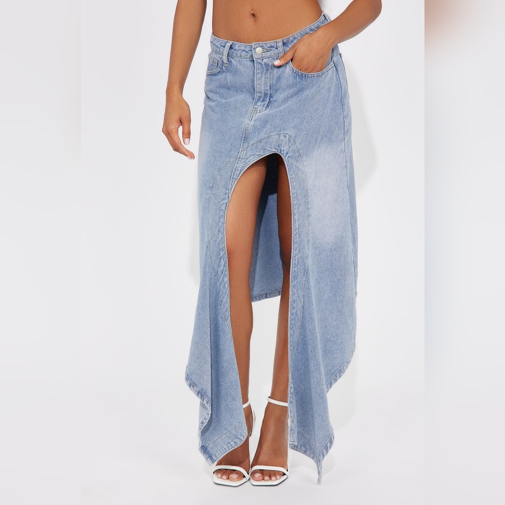 Denim maxi slit skirt